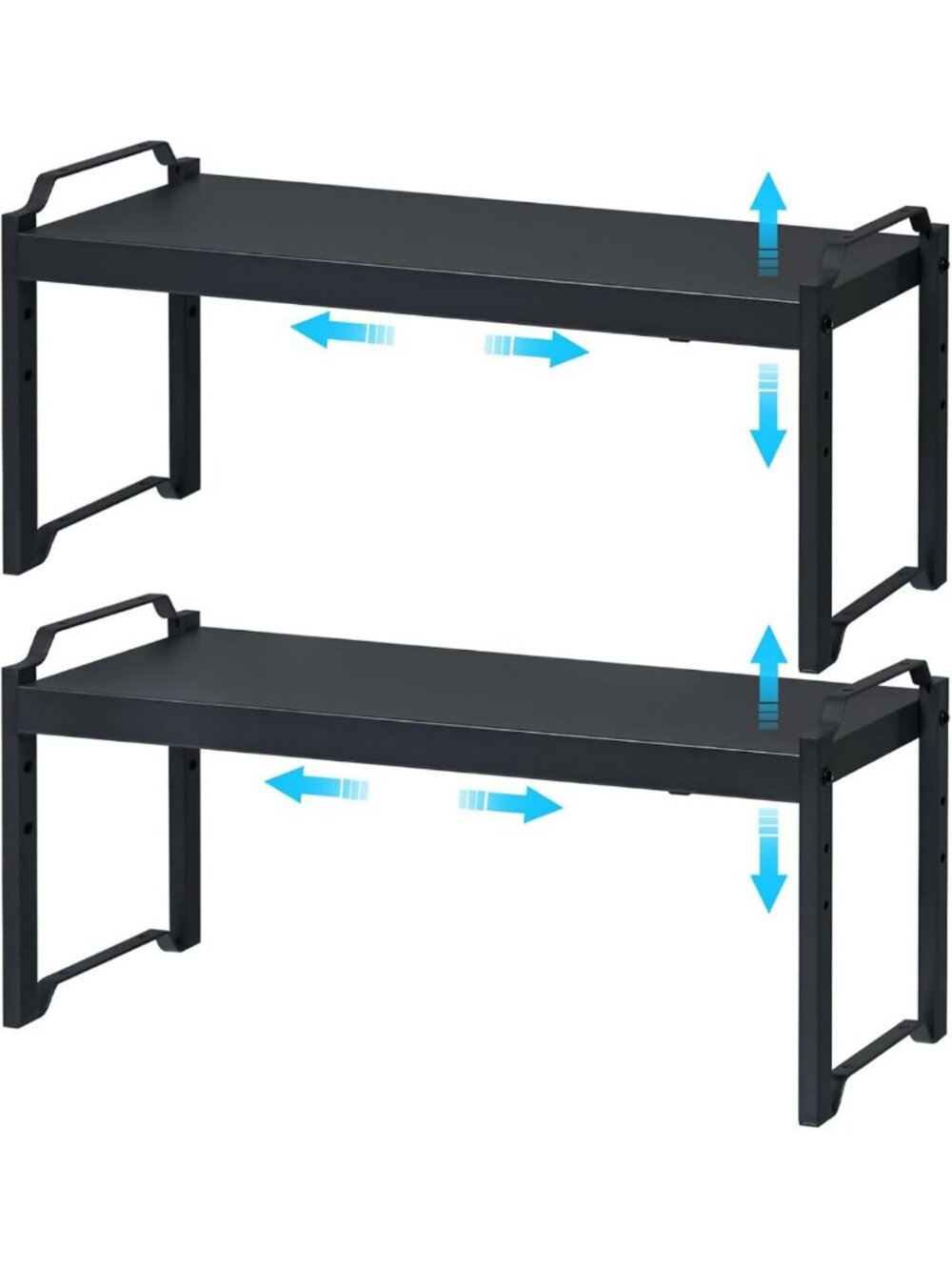 Expandable 2-Pack Stackable Cabinet Shelves - Adjustable Kitchen Organizer Rack